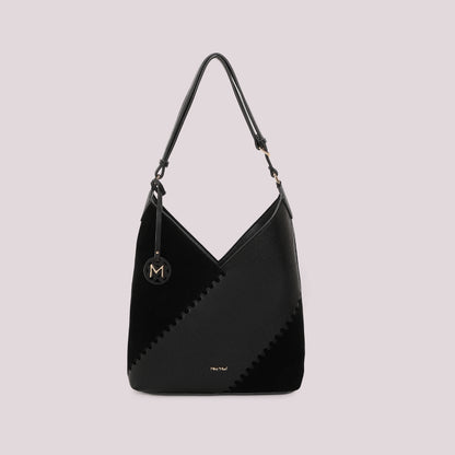 BORSA A SPALLA CON PATCH DIAGONALE EFFETTO CAMOSCIO