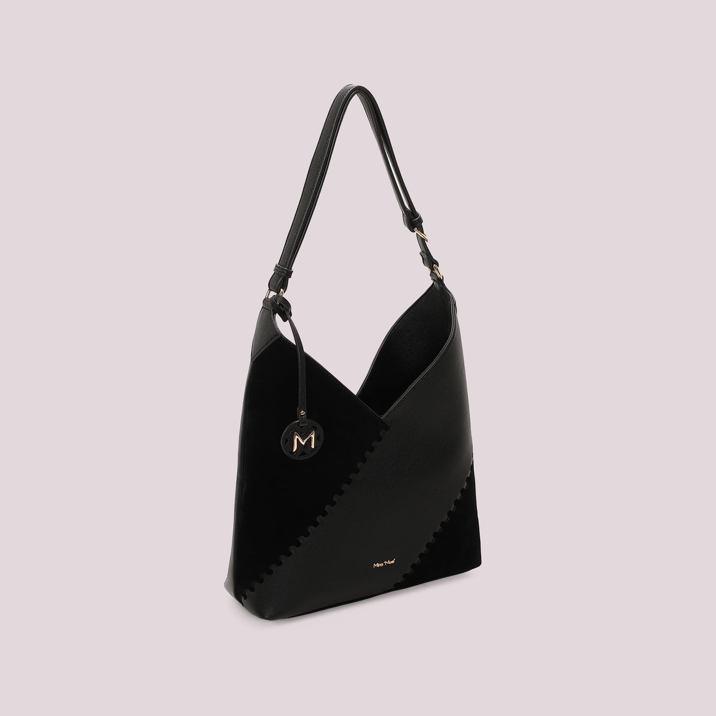 BORSA A SPALLA CON PATCH DIAGONALE EFFETTO CAMOSCIO