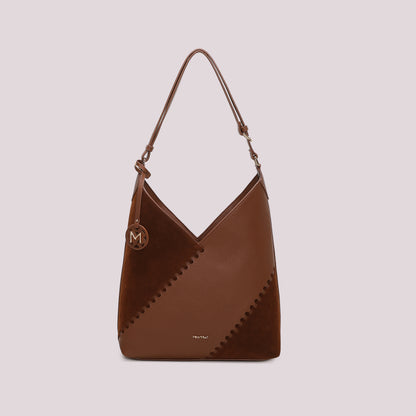 BORSA A SPALLA CON PATCH DIAGONALE EFFETTO CAMOSCIO