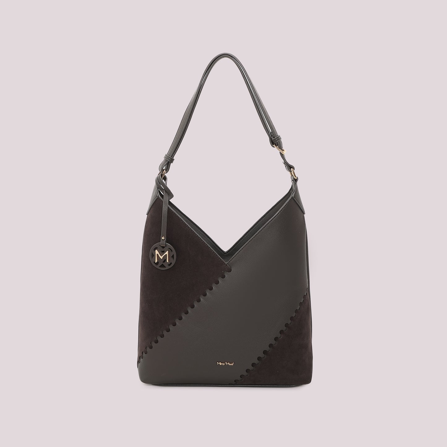 BORSA A SPALLA CON PATCH DIAGONALE EFFETTO CAMOSCIO