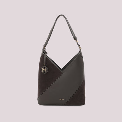 BORSA A SPALLA CON PATCH DIAGONALE EFFETTO CAMOSCIO