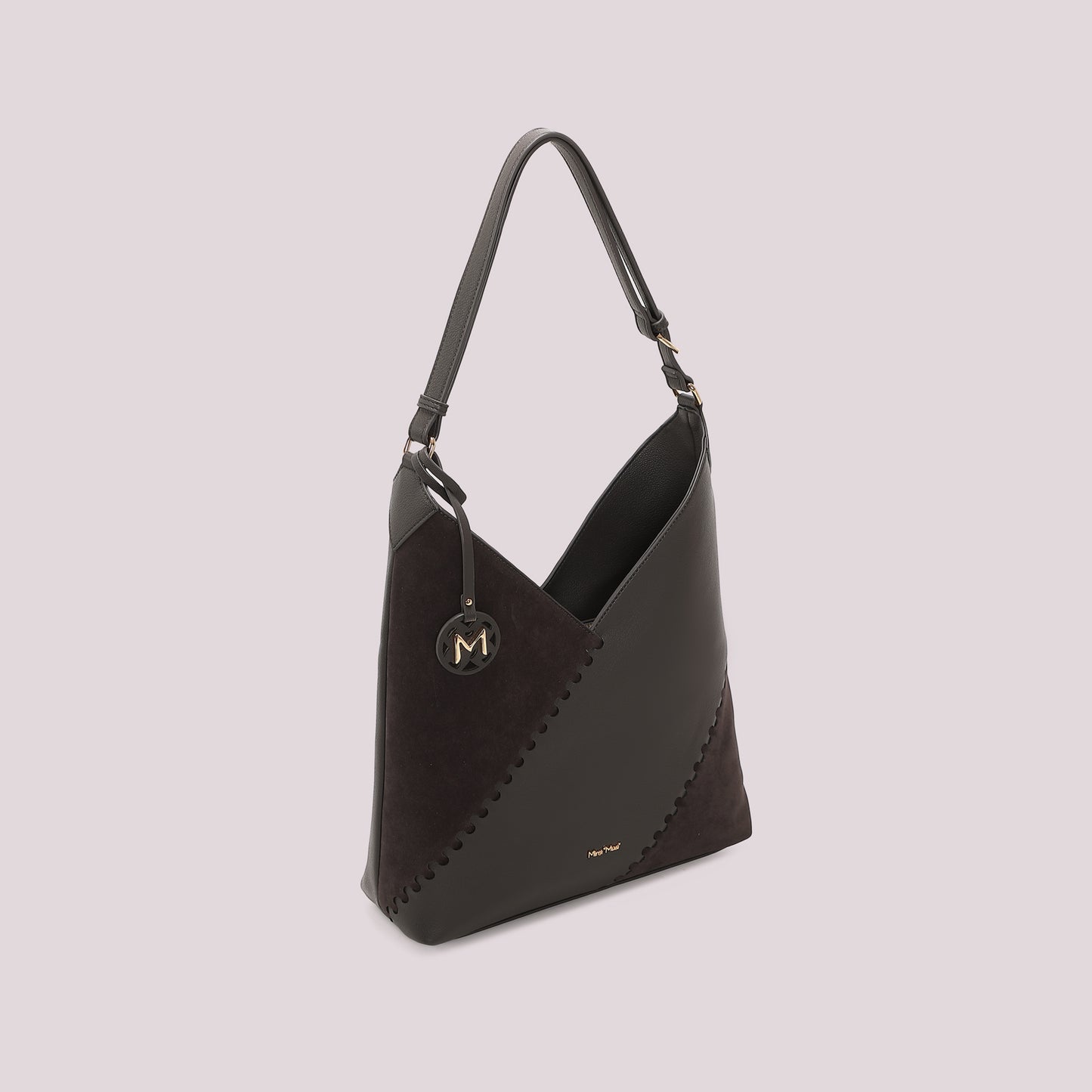 BORSA A SPALLA CON PATCH DIAGONALE EFFETTO CAMOSCIO
