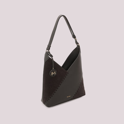 BORSA A SPALLA CON PATCH DIAGONALE EFFETTO CAMOSCIO