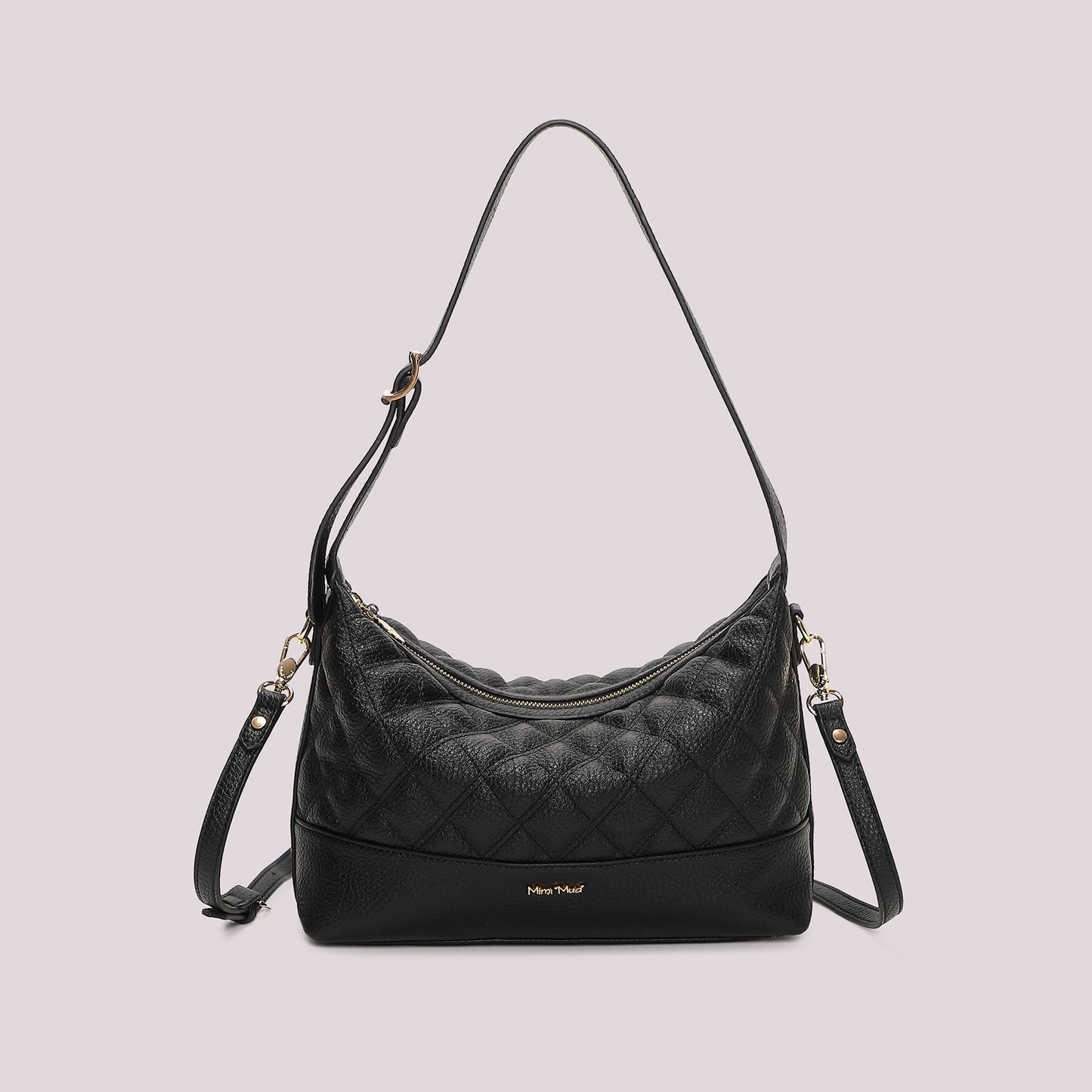 BORSA A SPALLA TRAPUNTATA CON BASE LISCIA