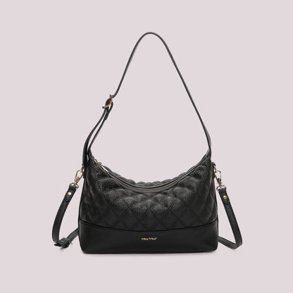 BORSA A SPALLA TRAPUNTATA CON BASE LISCIA