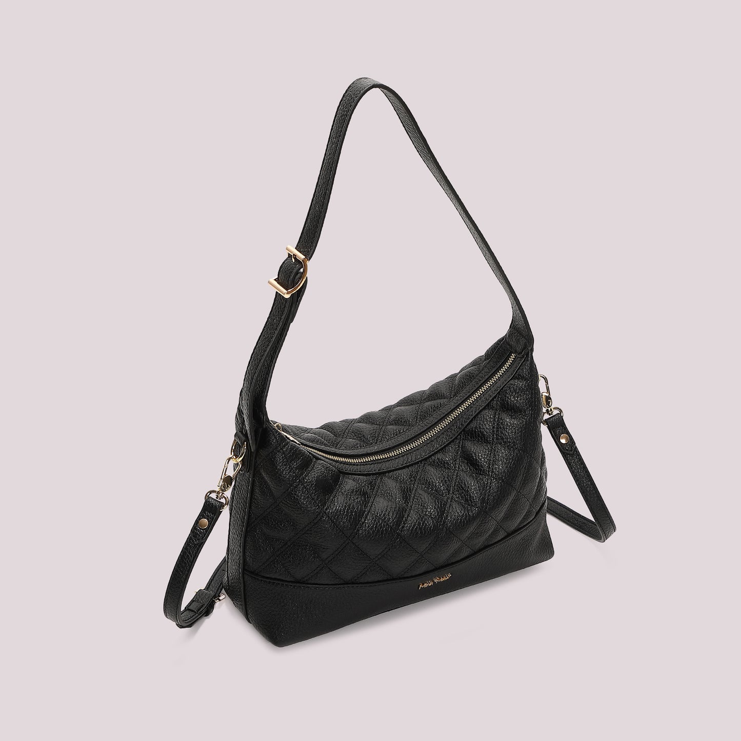 BORSA A SPALLA TRAPUNTATA CON BASE LISCIA