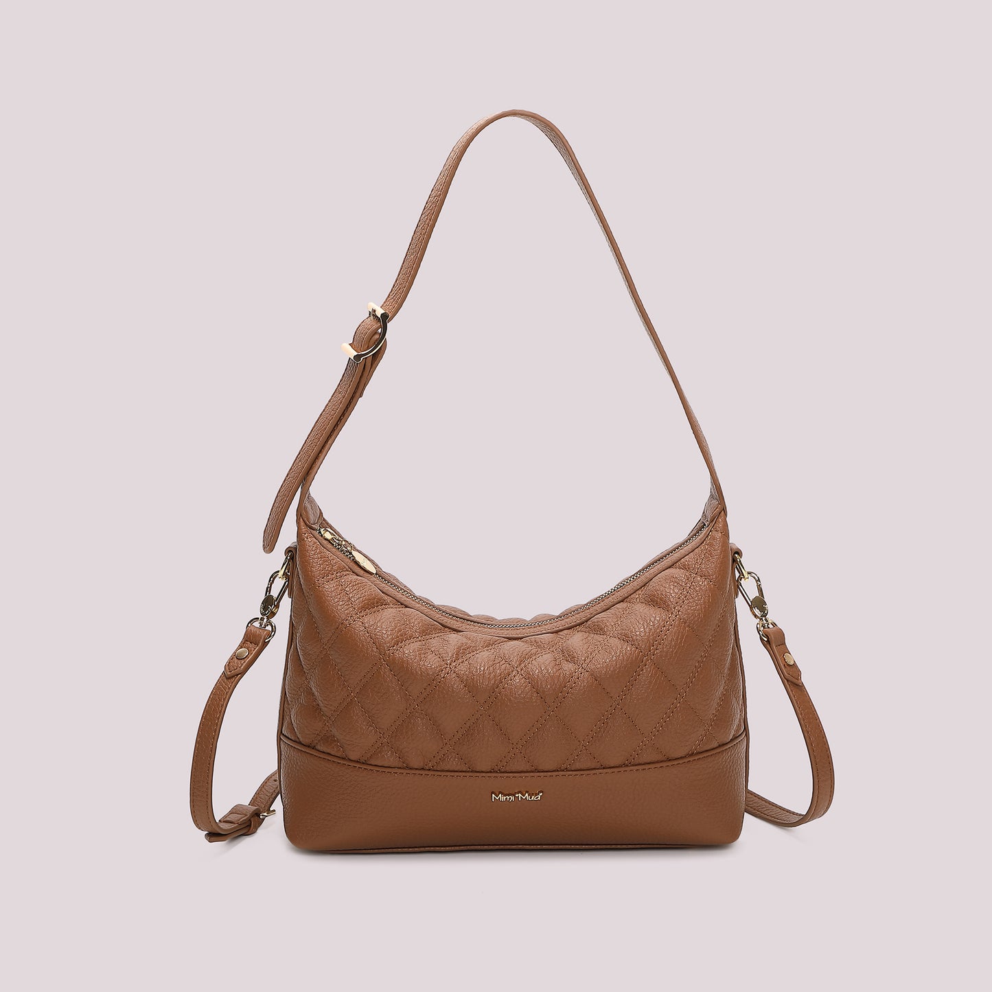 BORSA A SPALLA TRAPUNTATA CON BASE LISCIA
