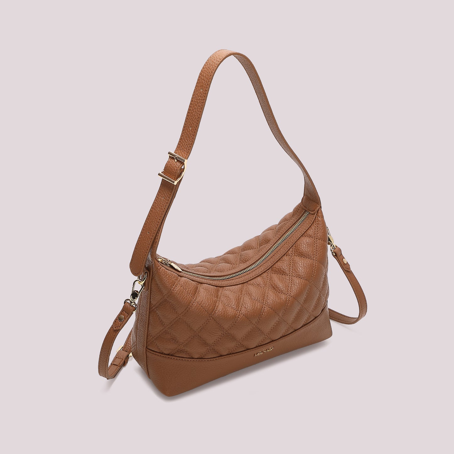 BORSA A SPALLA TRAPUNTATA CON BASE LISCIA