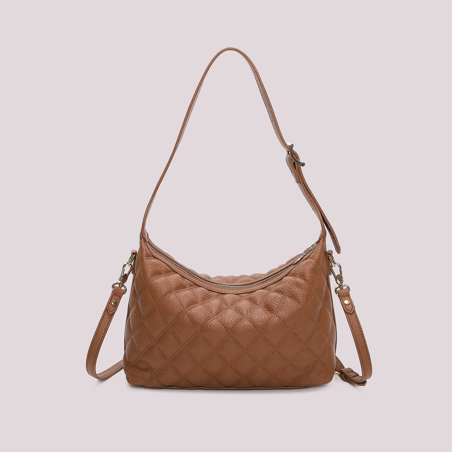 BORSA A SPALLA TRAPUNTATA CON BASE LISCIA