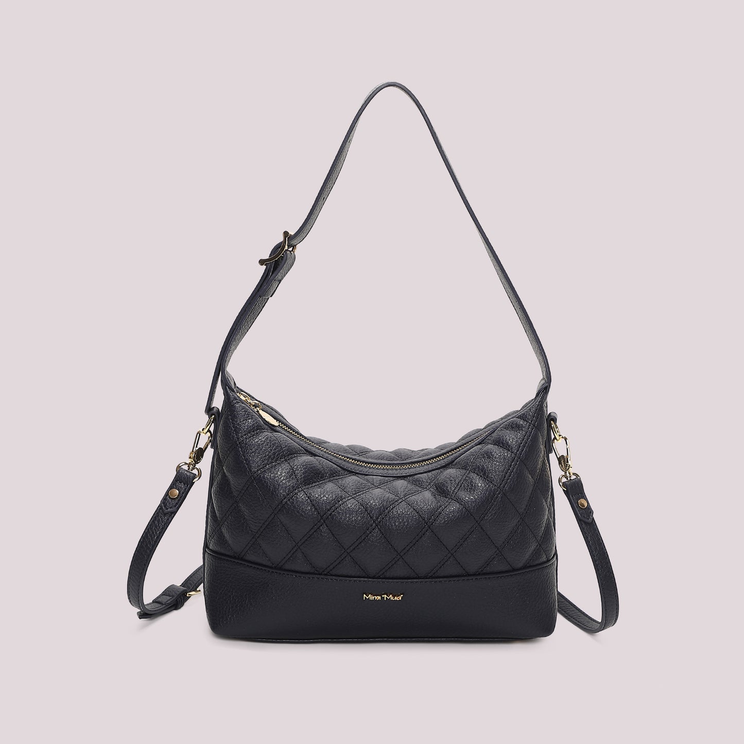 BORSA A SPALLA TRAPUNTATA CON BASE LISCIA