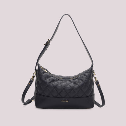 BORSA A SPALLA TRAPUNTATA CON BASE LISCIA