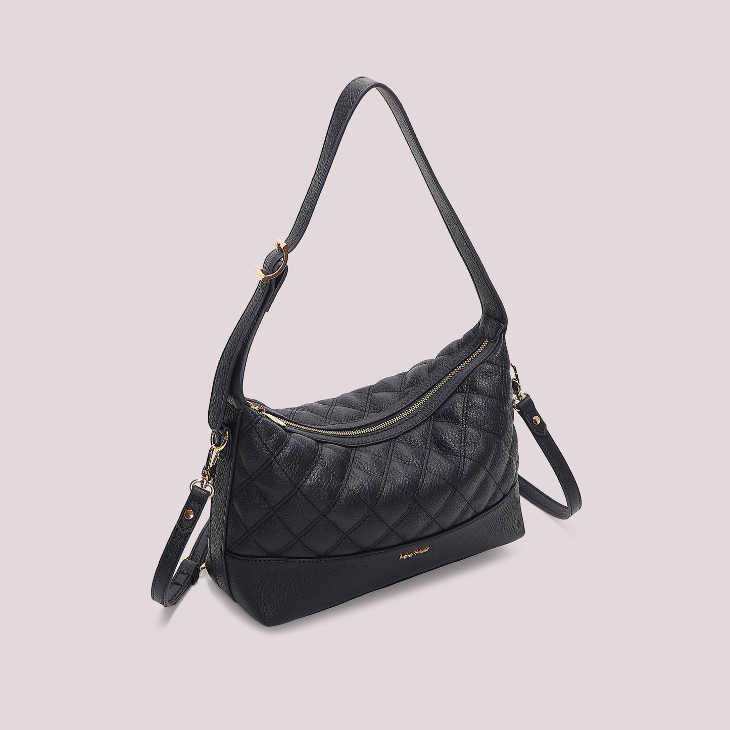 BORSA A SPALLA TRAPUNTATA CON BASE LISCIA