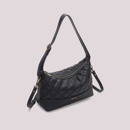 BORSA A SPALLA TRAPUNTATA CON BASE LISCIA