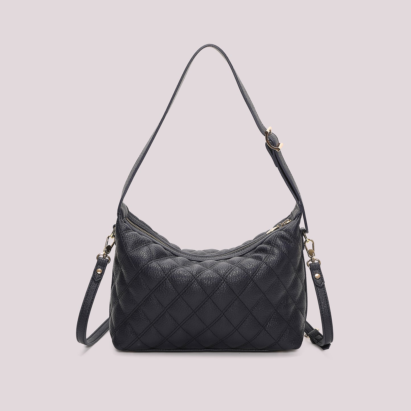 BORSA A SPALLA TRAPUNTATA CON BASE LISCIA