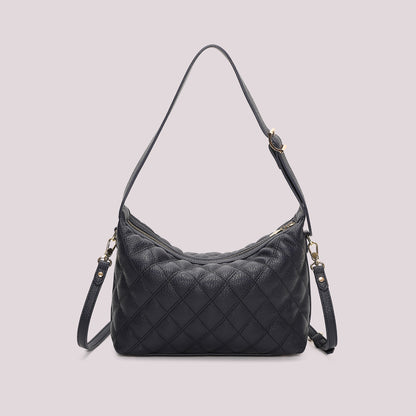 BORSA A SPALLA TRAPUNTATA CON BASE LISCIA