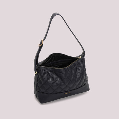 BORSA A SPALLA TRAPUNTATA CON BASE LISCIA