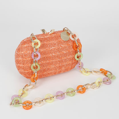 BORSA CLUTCH PAGLIA CON CATENA COLORATA