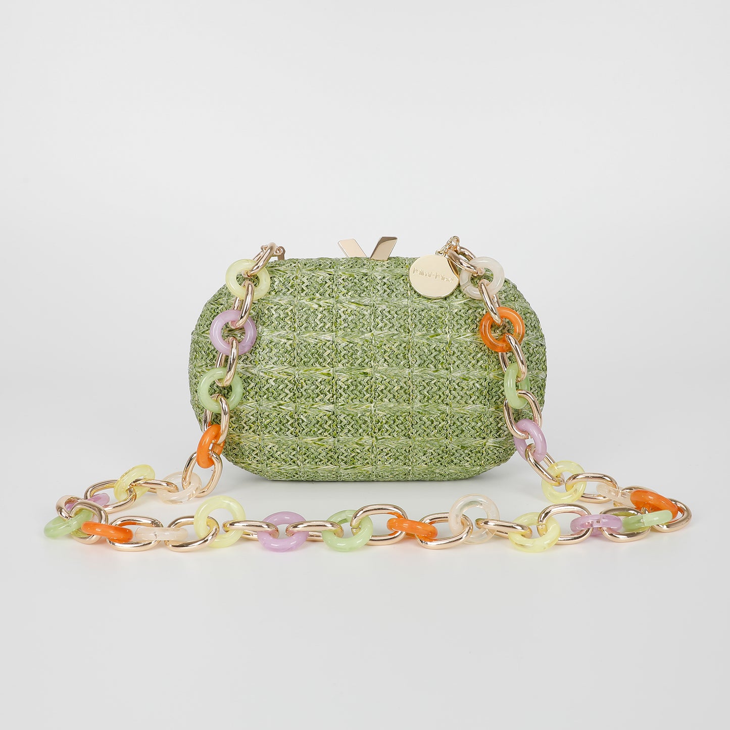 BORSA CLUTCH PAGLIA CON CATENA COLORATA