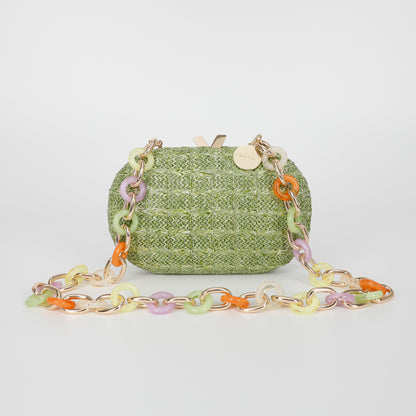 BORSA CLUTCH PAGLIA CON CATENA COLORATA