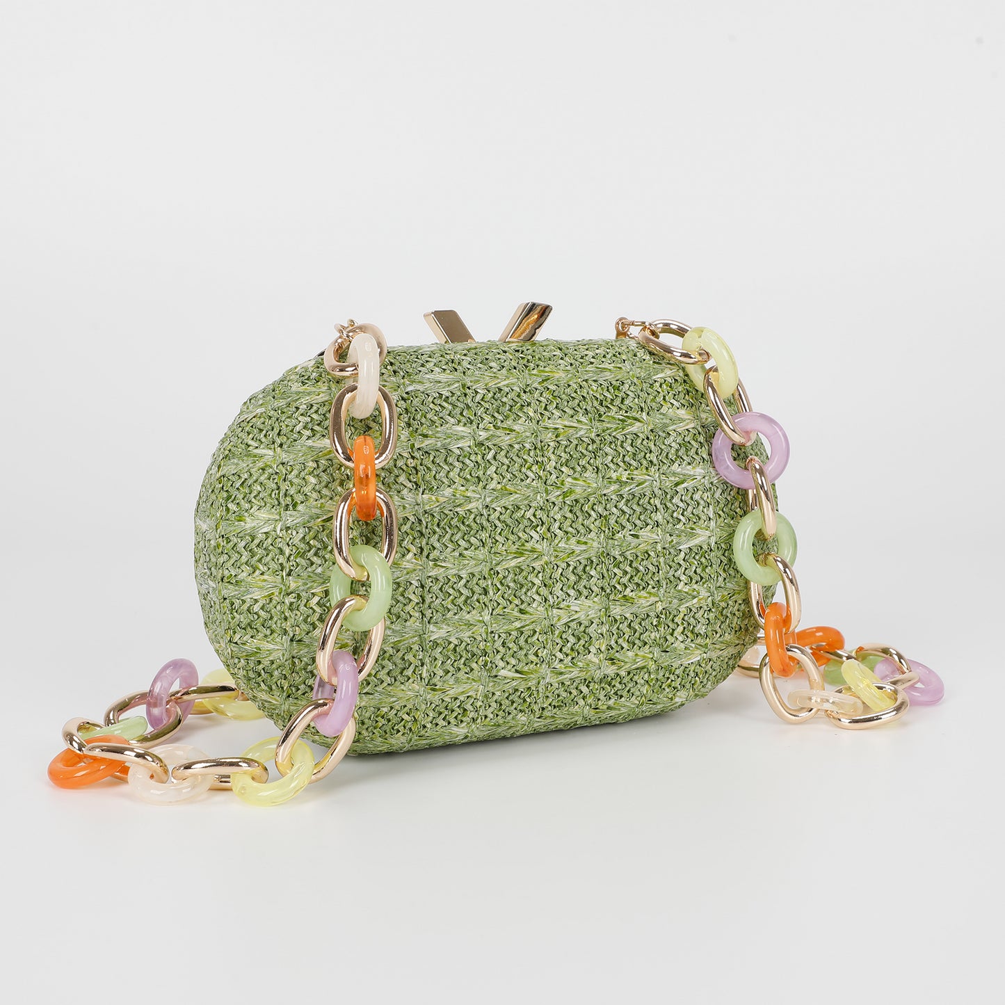 BORSA CLUTCH PAGLIA CON CATENA COLORATA