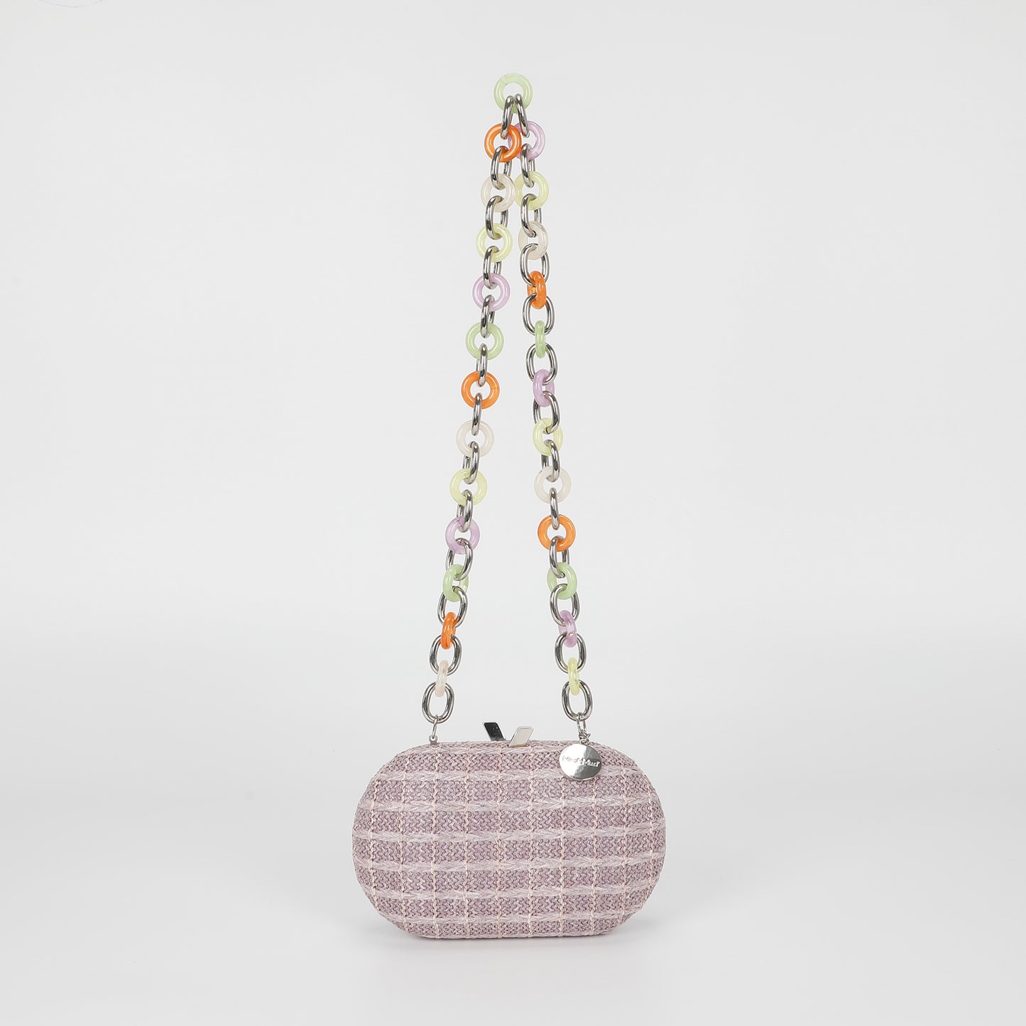 BORSA CLUTCH PAGLIA CON CATENA COLORATA