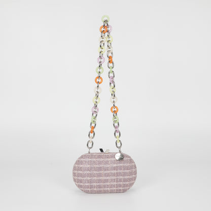 BORSA CLUTCH PAGLIA CON CATENA COLORATA