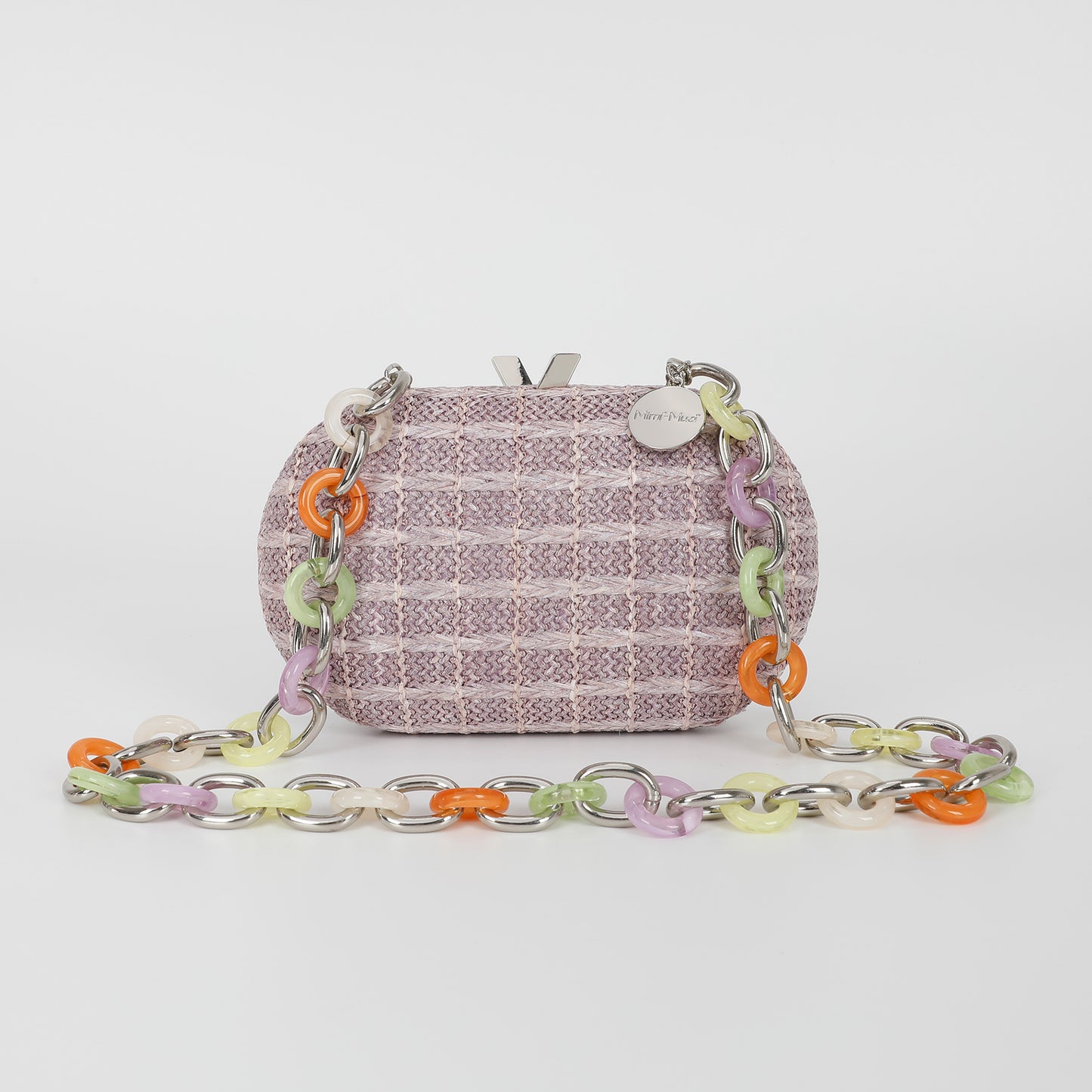 BORSA CLUTCH PAGLIA CON CATENA COLORATA