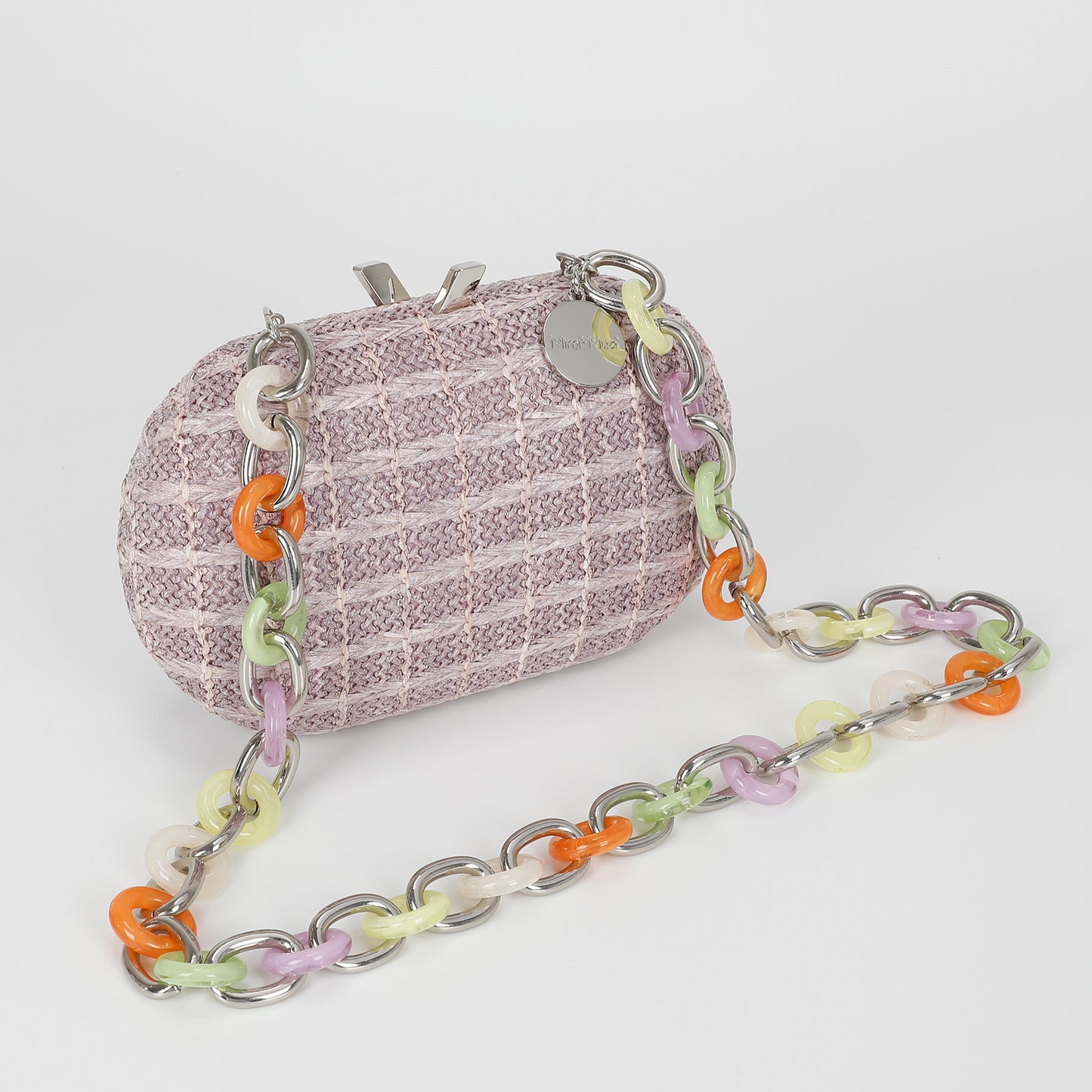 BORSA CLUTCH PAGLIA CON CATENA COLORATA