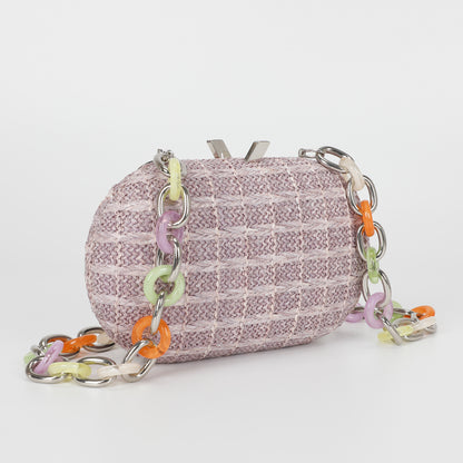 BORSA CLUTCH PAGLIA CON CATENA COLORATA