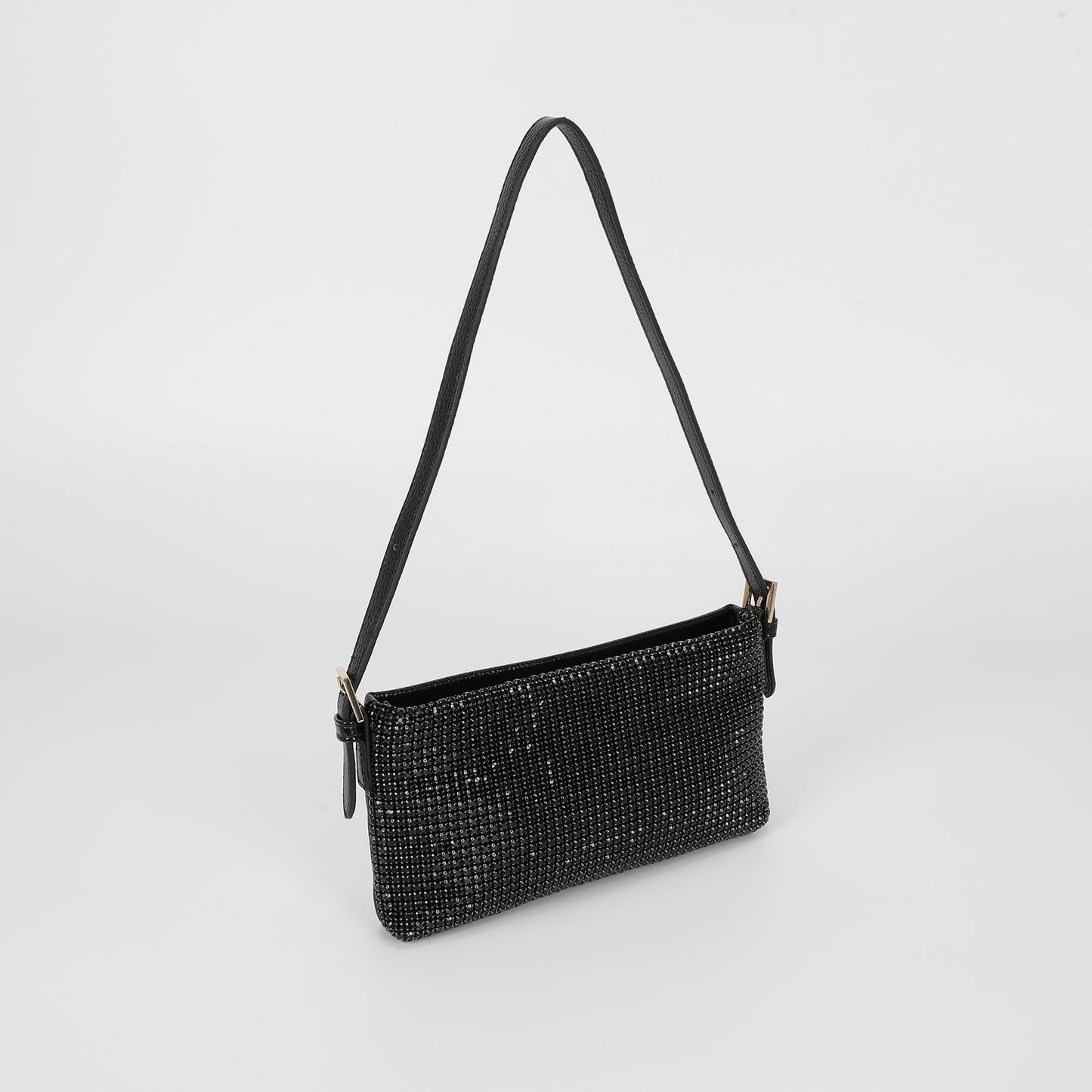 BORSA CON STRASS E FIBBIE AI LATI