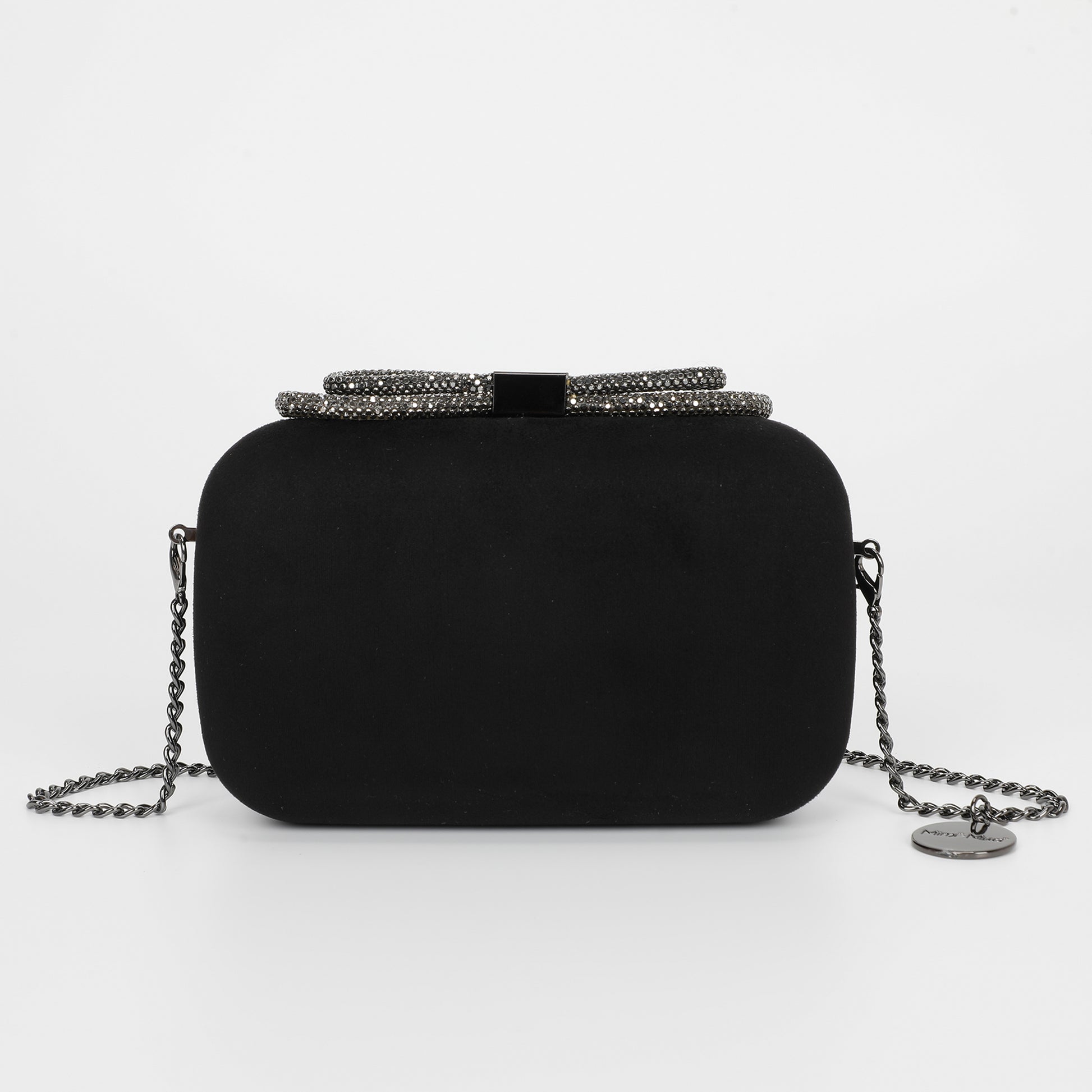 BORSA CLUTCH EFFETTO CAMOSCIO CON CHIUSURA A FIOCCO