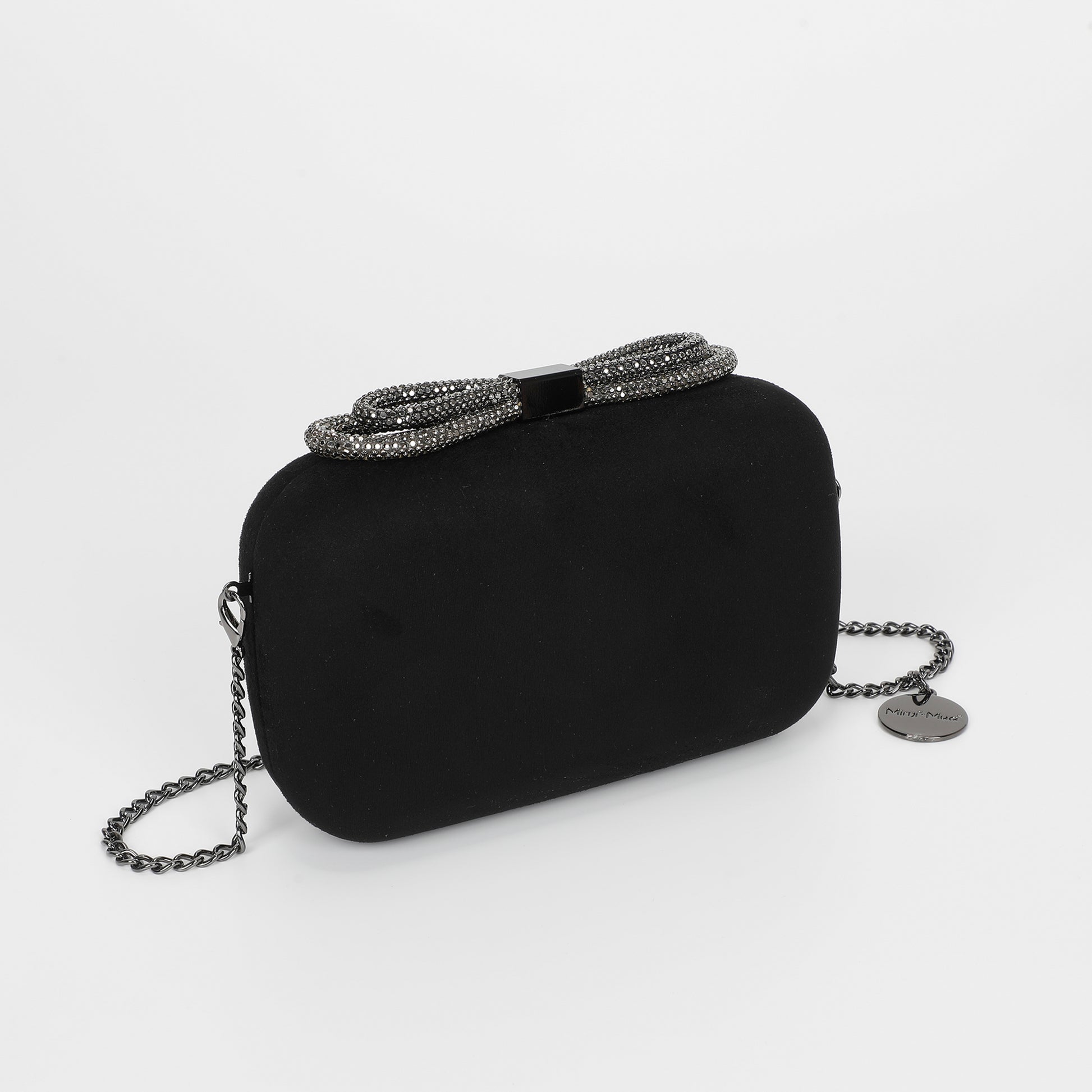 BORSA CLUTCH EFFETTO CAMOSCIO CON CHIUSURA A FIOCCO