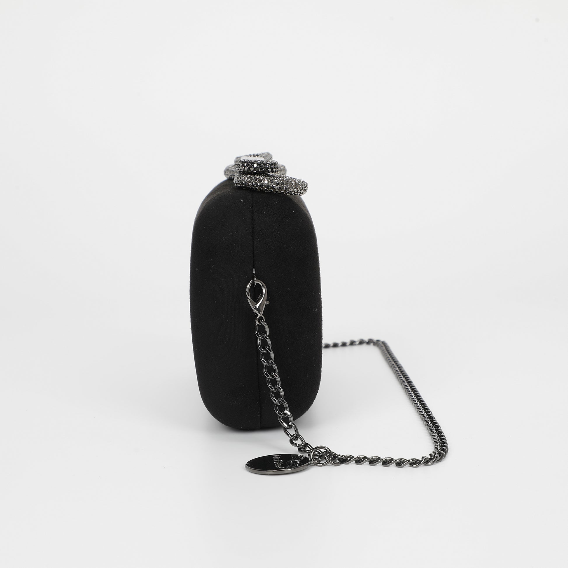BORSA CLUTCH EFFETTO CAMOSCIO CON CHIUSURA A FIOCCO