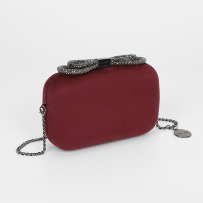 BORSA CLUTCH EFFETTO CAMOSCIO CON CHIUSURA A FIOCCO