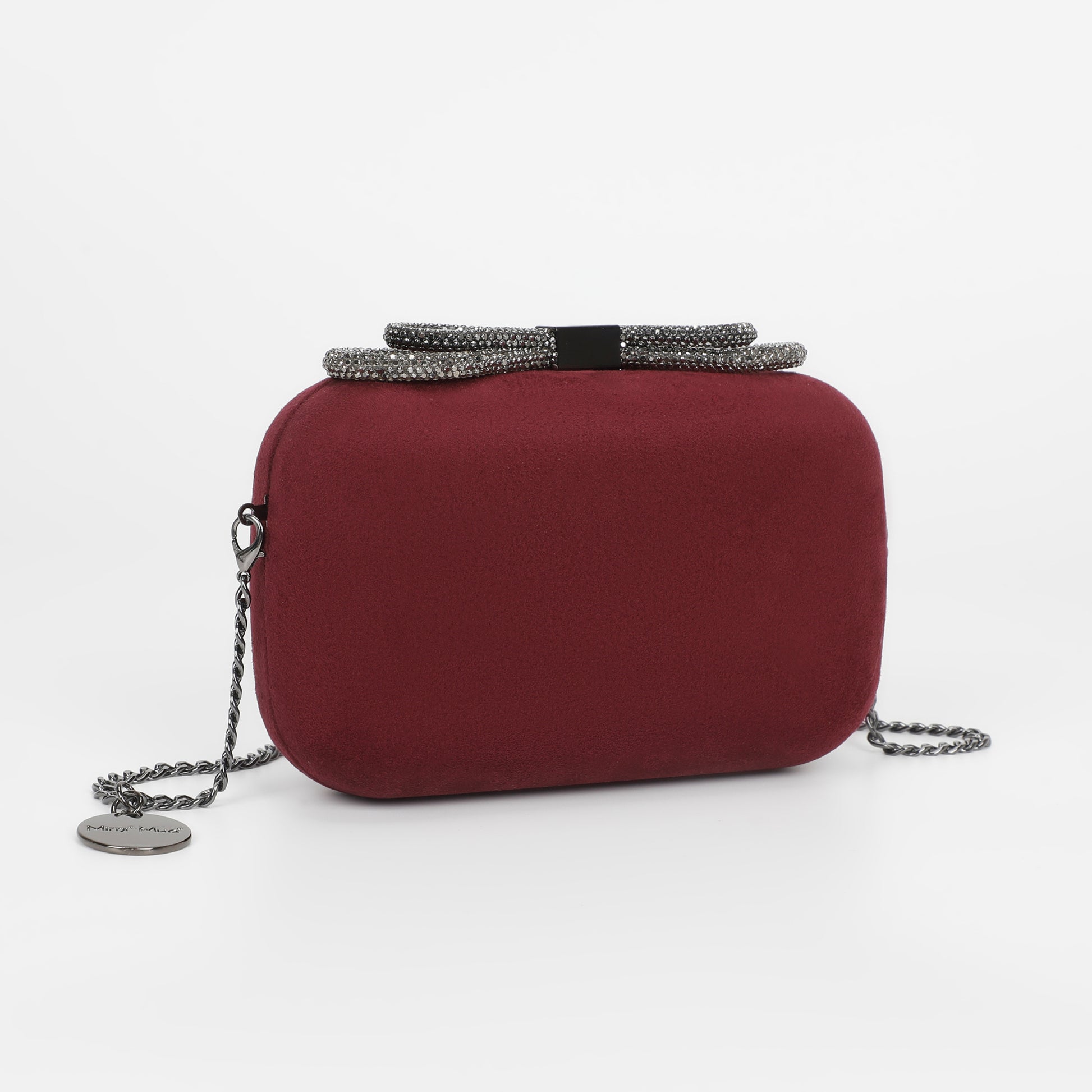 BORSA CLUTCH EFFETTO CAMOSCIO CON CHIUSURA A FIOCCO