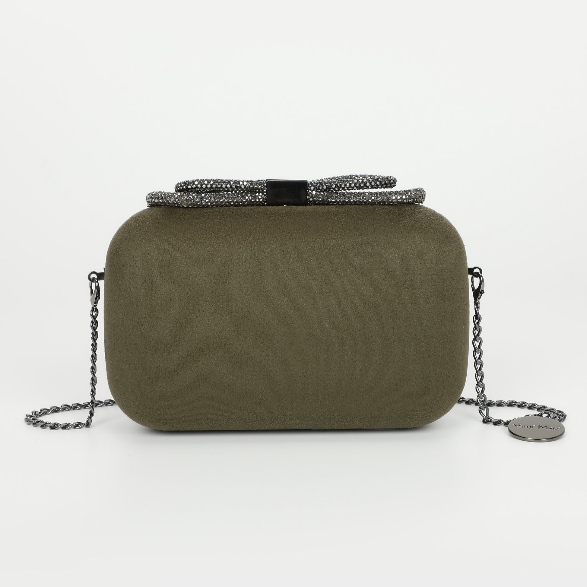 BORSA CLUTCH EFFETTO CAMOSCIO CON CHIUSURA A FIOCCO
