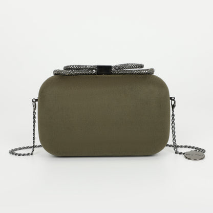 BORSA CLUTCH EFFETTO CAMOSCIO CON CHIUSURA A FIOCCO