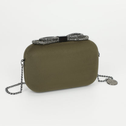 BORSA CLUTCH EFFETTO CAMOSCIO CON CHIUSURA A FIOCCO