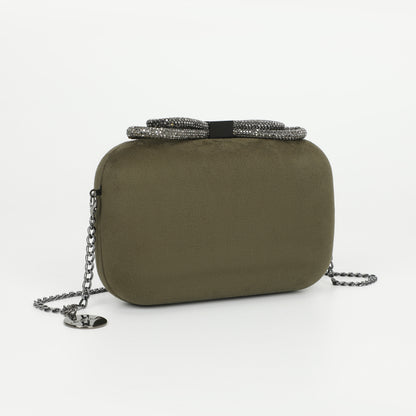 BORSA CLUTCH EFFETTO CAMOSCIO CON CHIUSURA A FIOCCO