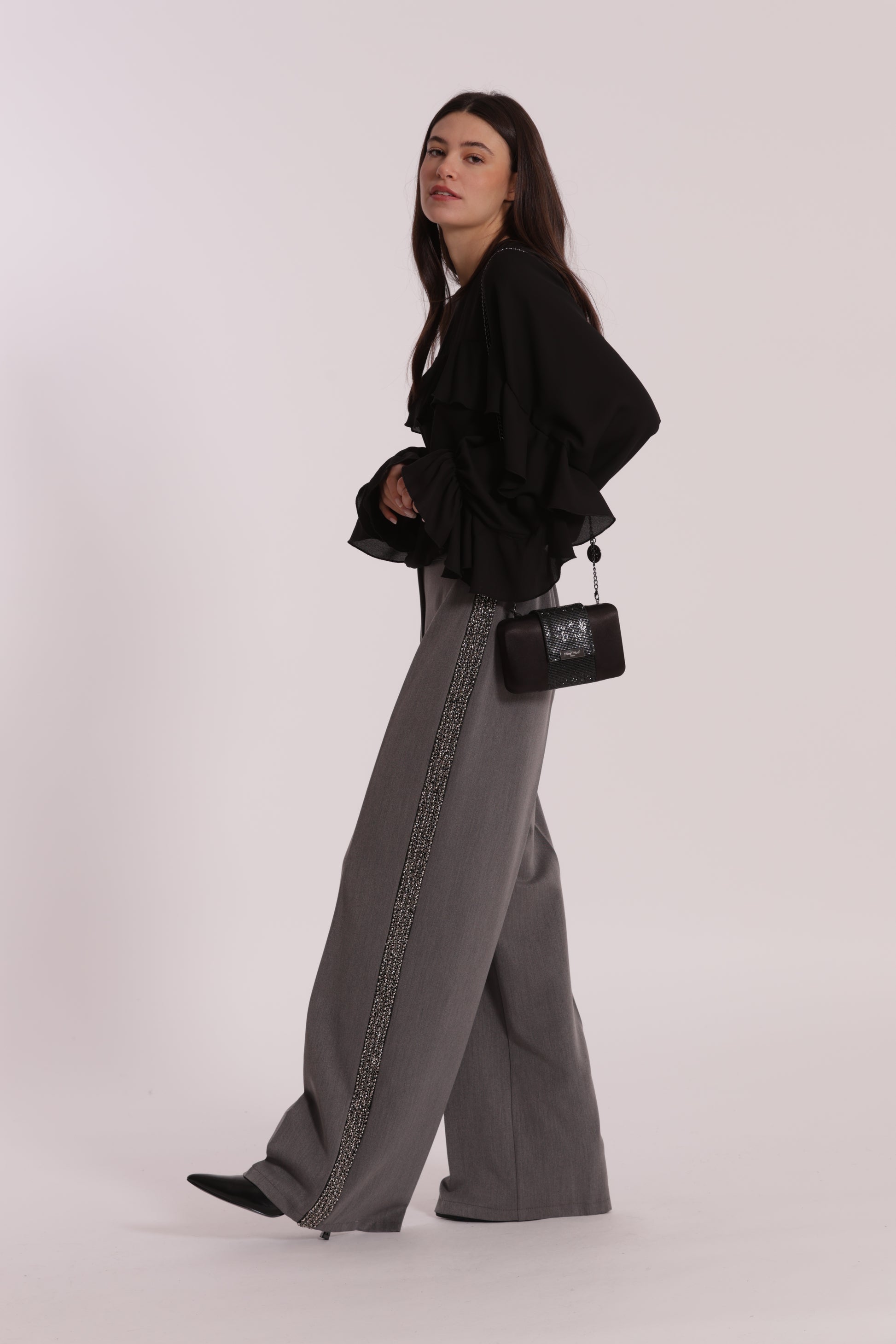 BORSA CLUTCH CON STRISCIA DI STRASS