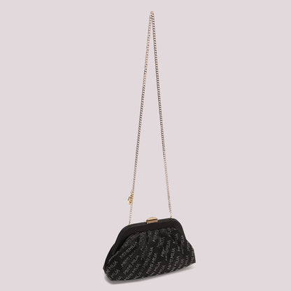 BORSA CLUTCH IN TESSUTO CON LOGO IN STRASS