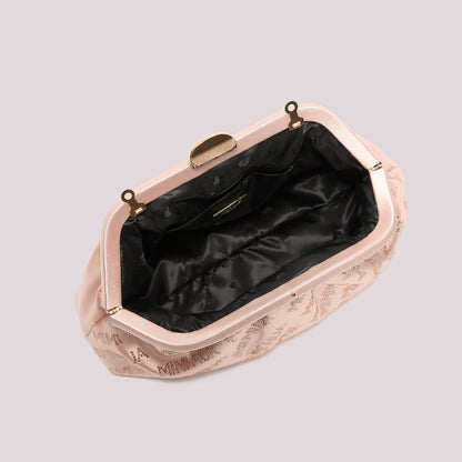 BORSA CLUTCH IN TESSUTO CON LOGO IN STRASS