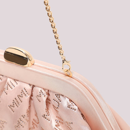BORSA CLUTCH IN TESSUTO CON LOGO IN STRASS