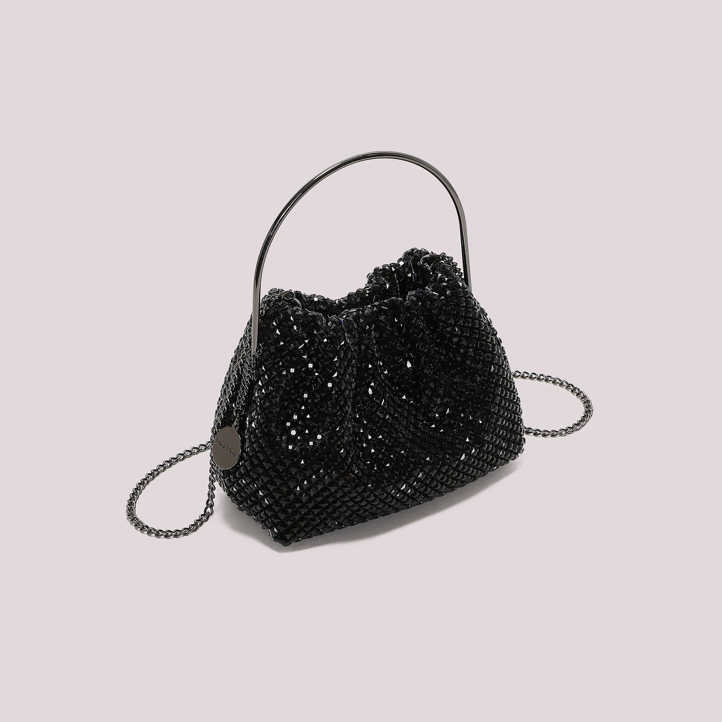 BORSA MORBIDA DI STRASS CON MANICO RIGIDO
