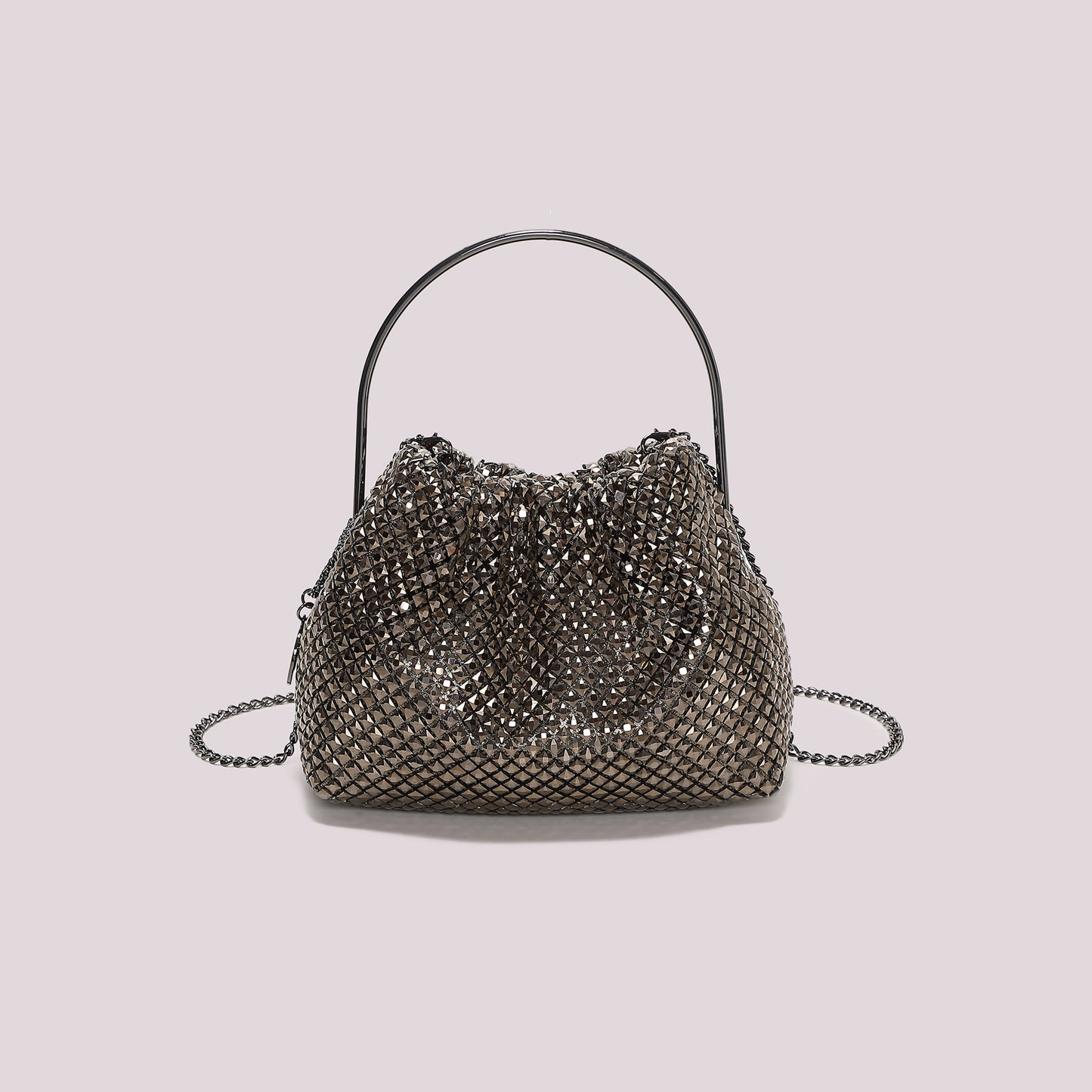 BORSA MORBIDA DI STRASS CON MANICO RIGIDO