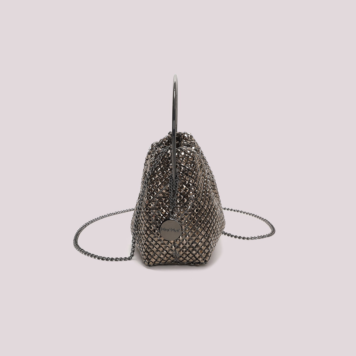 BORSA MORBIDA DI STRASS CON MANICO RIGIDO