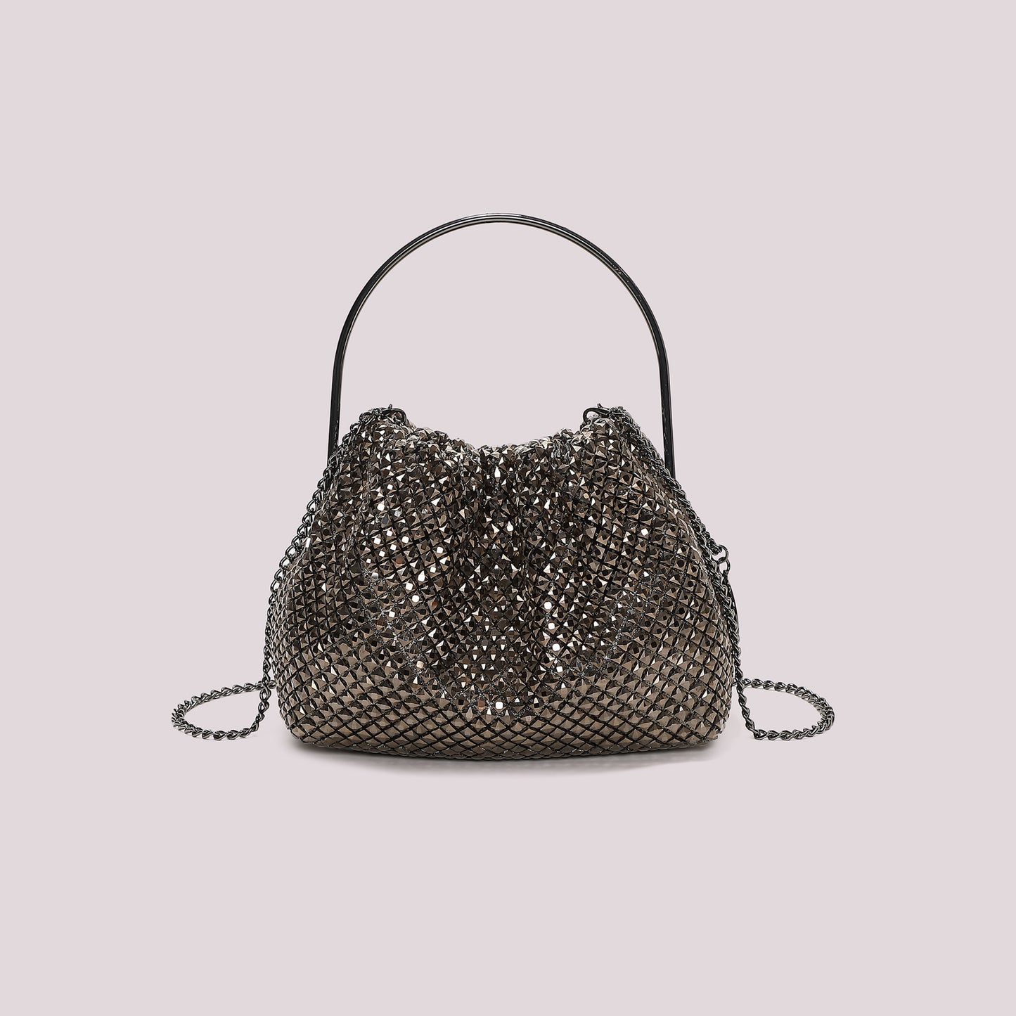 BORSA MORBIDA DI STRASS CON MANICO RIGIDO