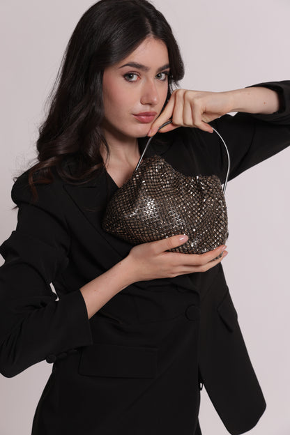 BORSA MORBIDA DI STRASS CON MANICO RIGIDO