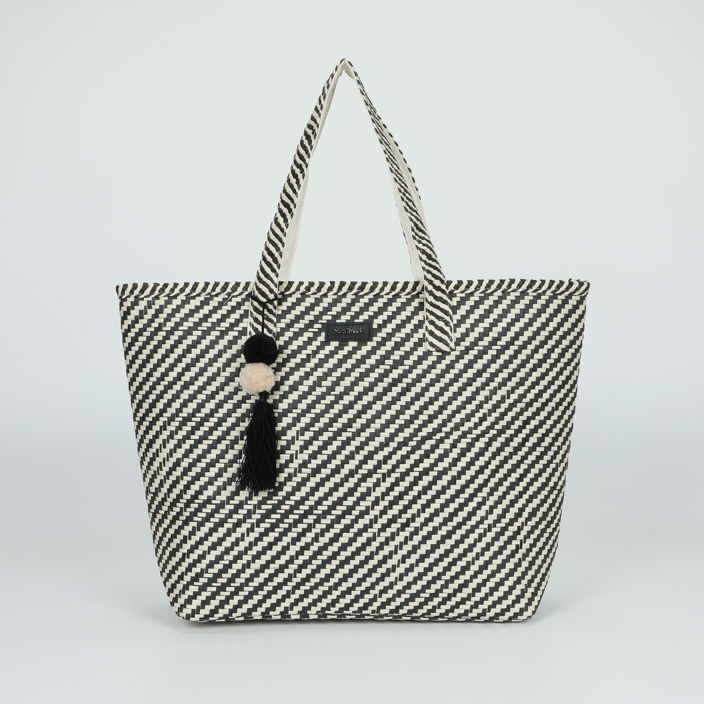 BORSA SHOPPER A RIGHE OBLIQUE IN STRAW PAPER