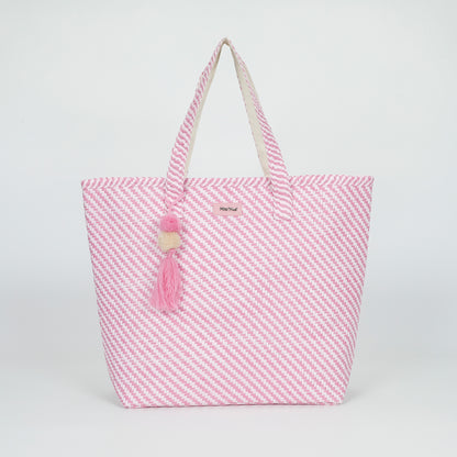 BORSA SHOPPER A RIGHE OBLIQUE IN STRAW PAPER